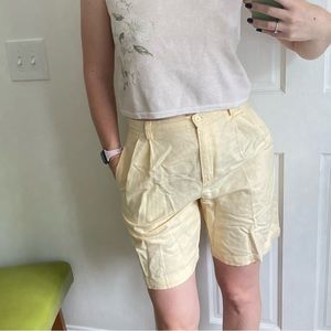 Vintage Y2K linen Blend shorts pastel yellow linen pleated shorts